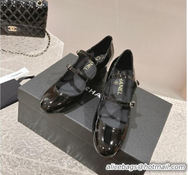 Fashion Chanel Patent Leather Double Strap Mary Janes Pumps Black 0126090