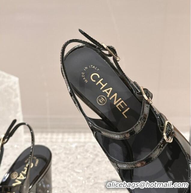 Sumptuous Chanel Patent Leather Double Strap Mary Jane Slingback Pumps Black 0126091