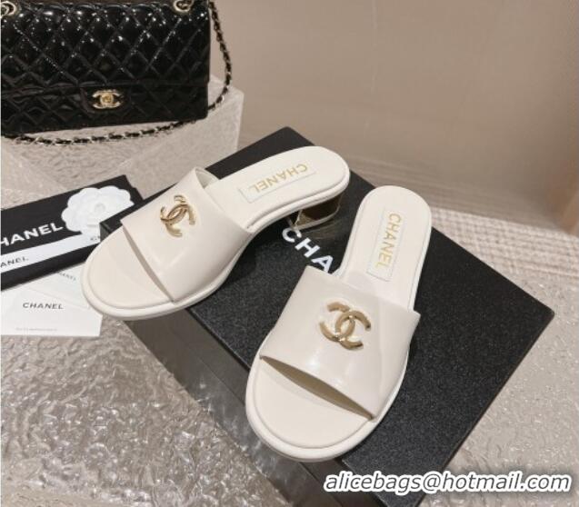 Good Product Chanel Lambskin Slide Sandals 5cm with Gold-Tone Heel White 126094