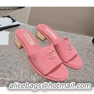 Trendy Design Chanel Lambskin Slide Sandals 5cm with Gold-Tone Heel Pink 0126096