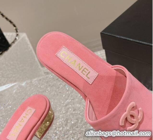 Trendy Design Chanel Lambskin Slide Sandals 5cm with Gold-Tone Heel Pink 0126096