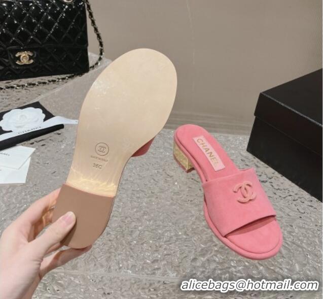 Trendy Design Chanel Lambskin Slide Sandals 5cm with Gold-Tone Heel Pink 0126096