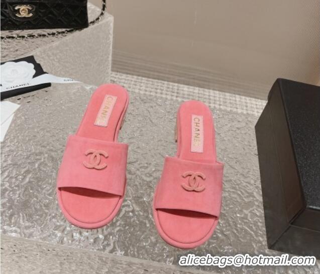 Trendy Design Chanel Lambskin Slide Sandals 5cm with Gold-Tone Heel Pink 0126096