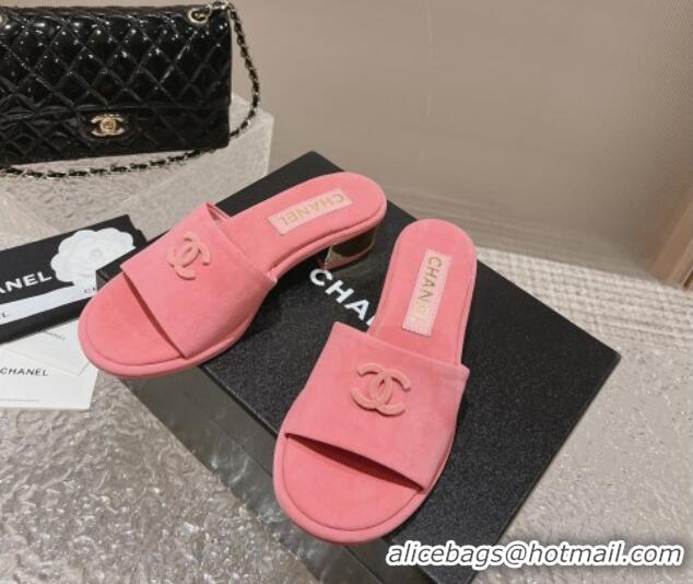 Trendy Design Chanel Lambskin Slide Sandals 5cm with Gold-Tone Heel Pink 0126096