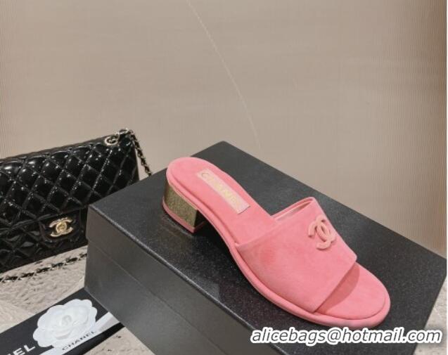 Trendy Design Chanel Lambskin Slide Sandals 5cm with Gold-Tone Heel Pink 0126096