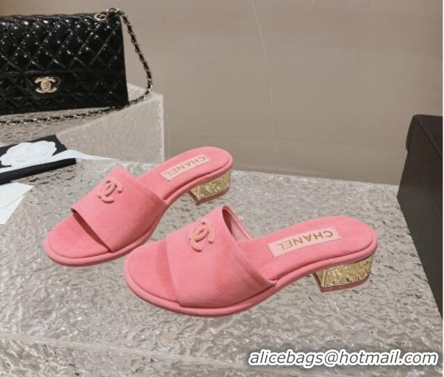 Trendy Design Chanel Lambskin Slide Sandals 5cm with Gold-Tone Heel Pink 0126096