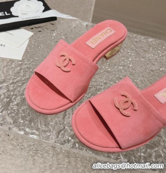 Trendy Design Chanel Lambskin Slide Sandals 5cm with Gold-Tone Heel Pink 0126096