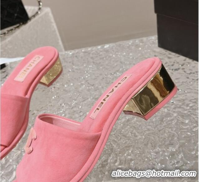 Trendy Design Chanel Lambskin Slide Sandals 5cm with Gold-Tone Heel Pink 0126096