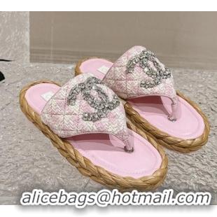 Popular Style Chanel Tweed Flat Thong Slide Sandals with Crystals CC Light Purple 0126103