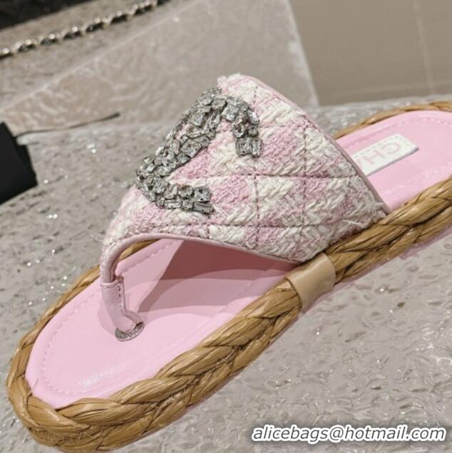 Popular Style Chanel Tweed Flat Thong Slide Sandals with Crystals CC Light Purple 0126103