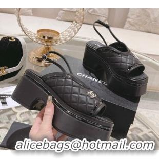 Best Grade Chanel Quilted Calfskin Platform Sandals 7.5cm Black 0126107