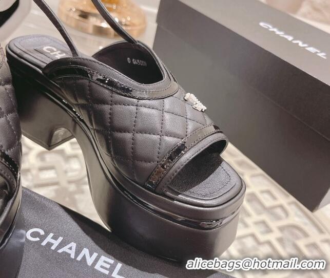 Best Grade Chanel Quilted Calfskin Platform Sandals 7.5cm Black 0126107