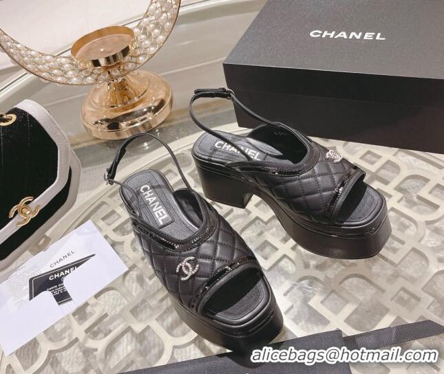 Best Grade Chanel Quilted Calfskin Platform Sandals 7.5cm Black 0126107