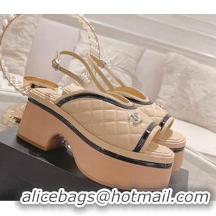 Top Grade Chanel Quilted Calfskin Platform Sandals 7.5cm Beige 126108