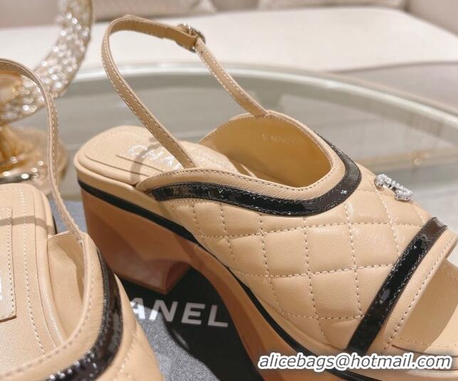 Top Grade Chanel Quilted Calfskin Platform Sandals 7.5cm Beige 126108