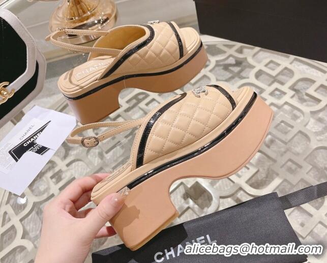 Top Grade Chanel Quilted Calfskin Platform Sandals 7.5cm Beige 126108