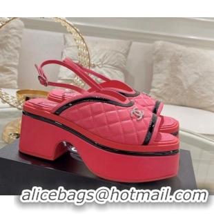 Pretty Style Chanel Quilted Calfskin Platform Sandals 7.5cm Pink 126109