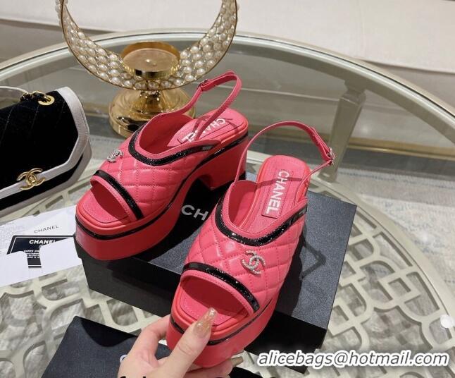 Pretty Style Chanel Quilted Calfskin Platform Sandals 7.5cm Pink 126109