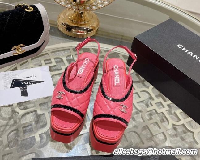 Pretty Style Chanel Quilted Calfskin Platform Sandals 7.5cm Pink 126109