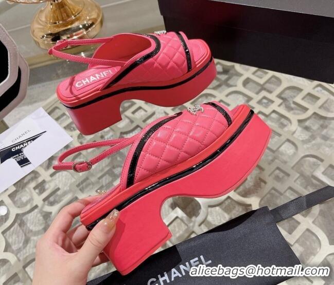 Pretty Style Chanel Quilted Calfskin Platform Sandals 7.5cm Pink 126109