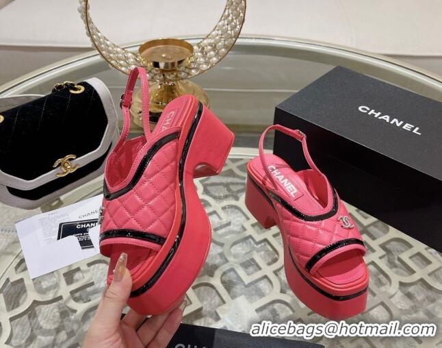 Pretty Style Chanel Quilted Calfskin Platform Sandals 7.5cm Pink 126109