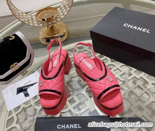 Pretty Style Chanel Quilted Calfskin Platform Sandals 7.5cm Pink 126109