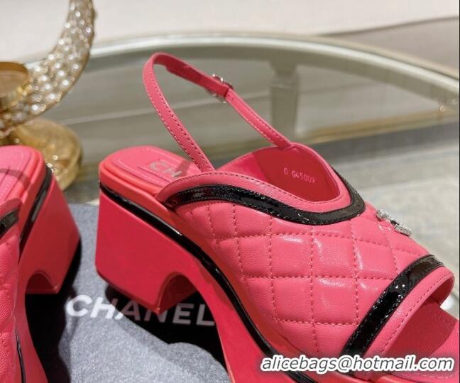 Pretty Style Chanel Quilted Calfskin Platform Sandals 7.5cm Pink 126109