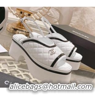 Good Quality Chanel Quilted Calfskin Platform Sandals 7.5cm White 0126110