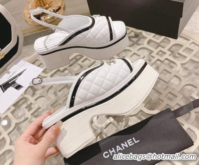 Good Quality Chanel Quilted Calfskin Platform Sandals 7.5cm White 0126110