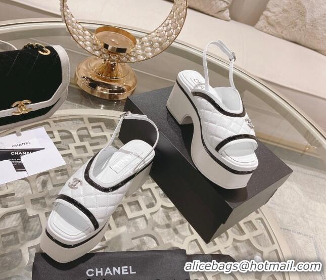 Good Quality Chanel Quilted Calfskin Platform Sandals 7.5cm White 0126110