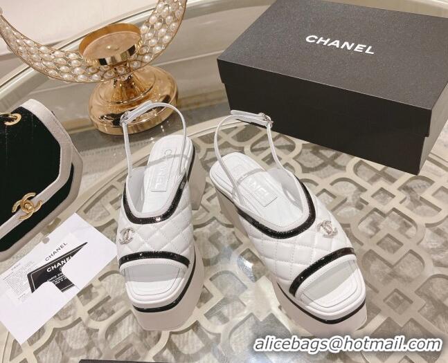 Good Quality Chanel Quilted Calfskin Platform Sandals 7.5cm White 0126110