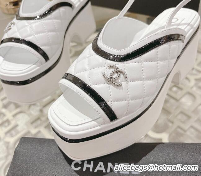 Good Quality Chanel Quilted Calfskin Platform Sandals 7.5cm White 0126110