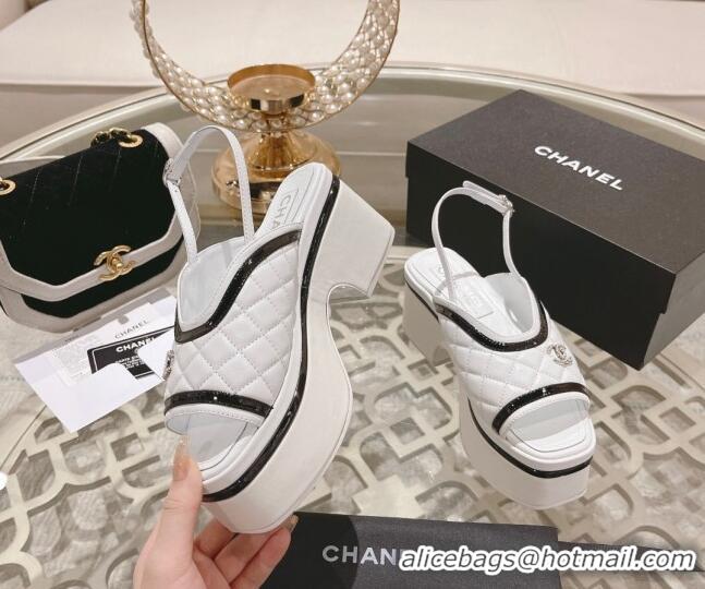 Good Quality Chanel Quilted Calfskin Platform Sandals 7.5cm White 0126110