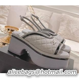 Best Product Chanel Quilted Calfskin Platform Sandals 7.5cm Grey 126111