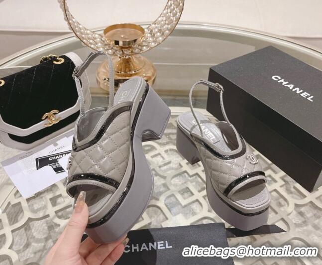 Best Product Chanel Quilted Calfskin Platform Sandals 7.5cm Grey 126111