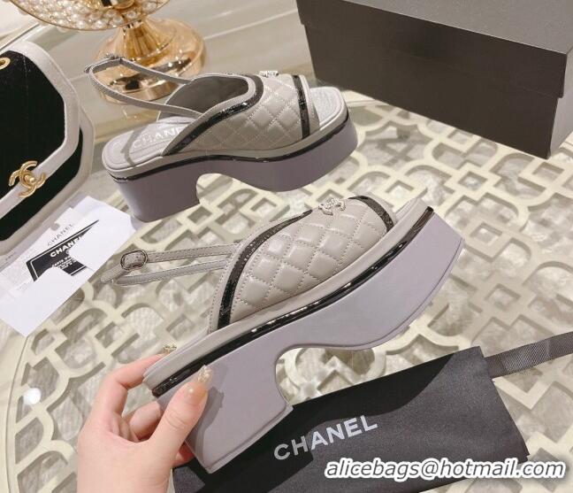 Best Product Chanel Quilted Calfskin Platform Sandals 7.5cm Grey 126111