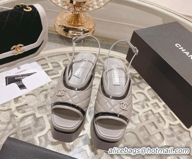 Best Product Chanel Quilted Calfskin Platform Sandals 7.5cm Grey 126111