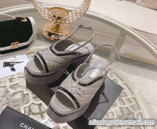 Best Product Chanel Quilted Calfskin Platform Sandals 7.5cm Grey 126111