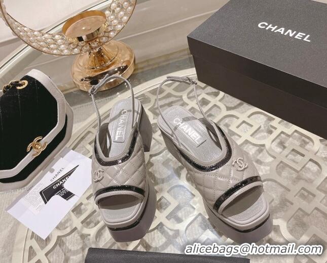 Best Product Chanel Quilted Calfskin Platform Sandals 7.5cm Grey 126111