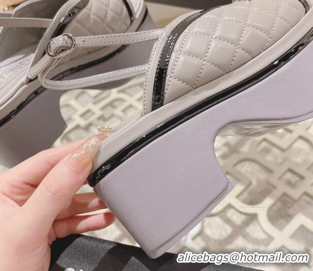 Best Product Chanel Quilted Calfskin Platform Sandals 7.5cm Grey 126111