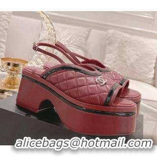 Unique Style Chanel Quilted Calfskin Platform Sandals 7.5cm Burgundy 126112