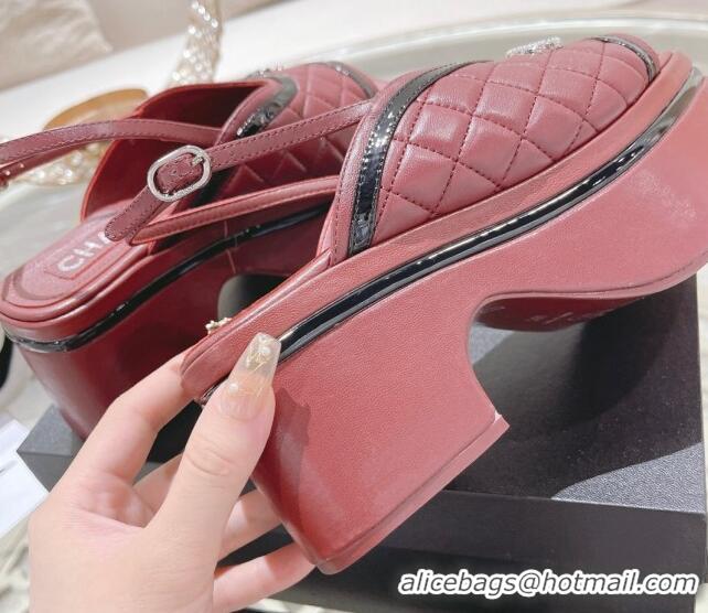 Unique Style Chanel Quilted Calfskin Platform Sandals 7.5cm Burgundy 126112