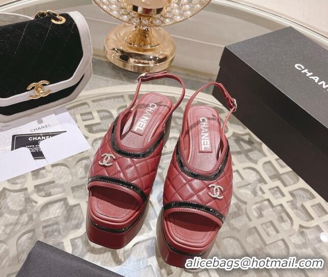 Unique Style Chanel Quilted Calfskin Platform Sandals 7.5cm Burgundy 126112