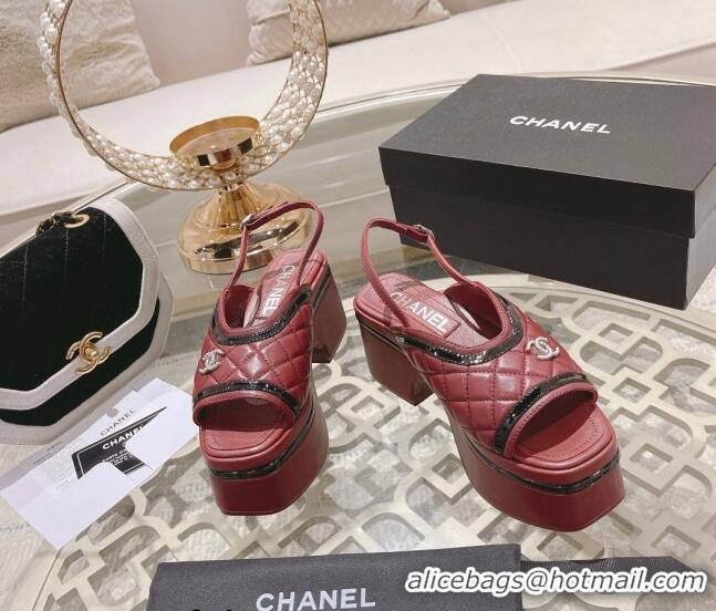 Unique Style Chanel Quilted Calfskin Platform Sandals 7.5cm Burgundy 126112