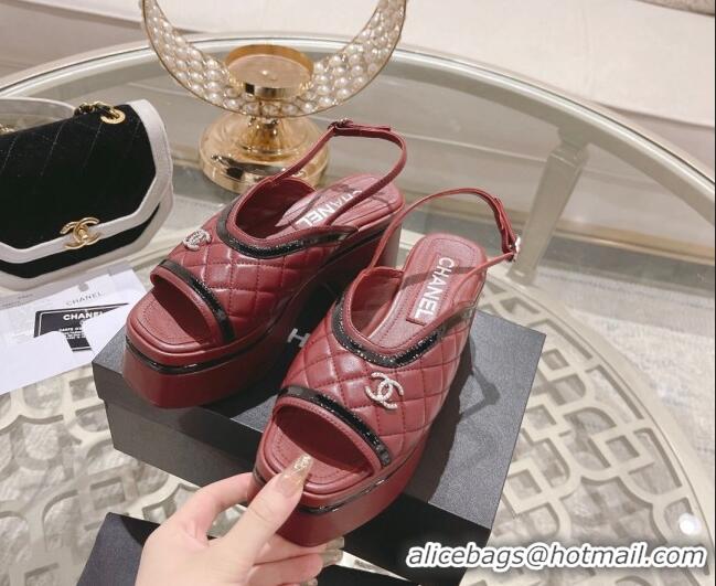 Unique Style Chanel Quilted Calfskin Platform Sandals 7.5cm Burgundy 126112