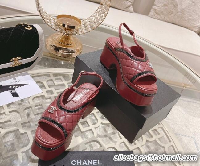 Unique Style Chanel Quilted Calfskin Platform Sandals 7.5cm Burgundy 126112