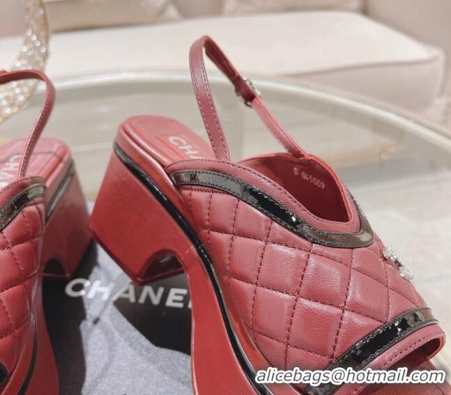 Unique Style Chanel Quilted Calfskin Platform Sandals 7.5cm Burgundy 126112