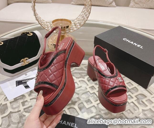 Unique Style Chanel Quilted Calfskin Platform Sandals 7.5cm Burgundy 126112