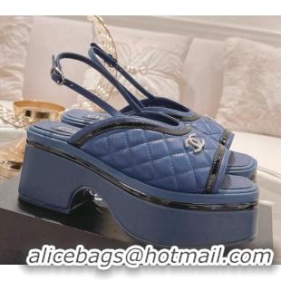 Good Looking Chanel Quilted Calfskin Platform Sandals 7.5cm Blue 126113