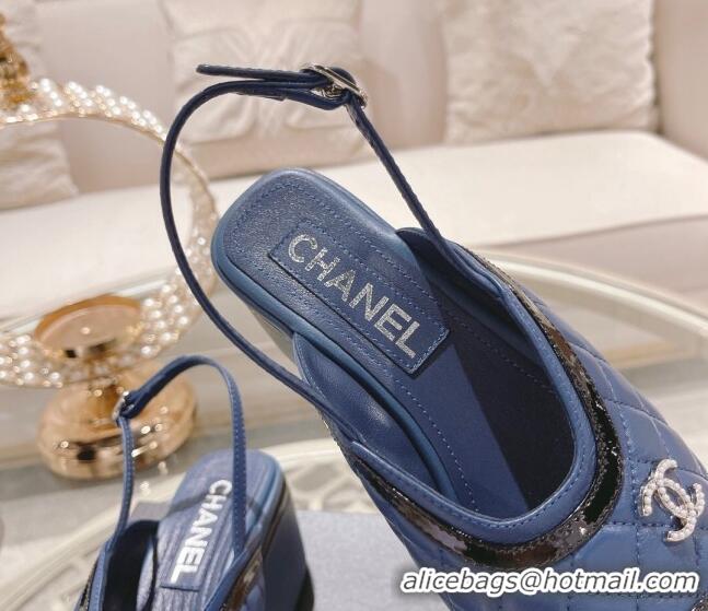 Good Looking Chanel Quilted Calfskin Platform Sandals 7.5cm Blue 126113